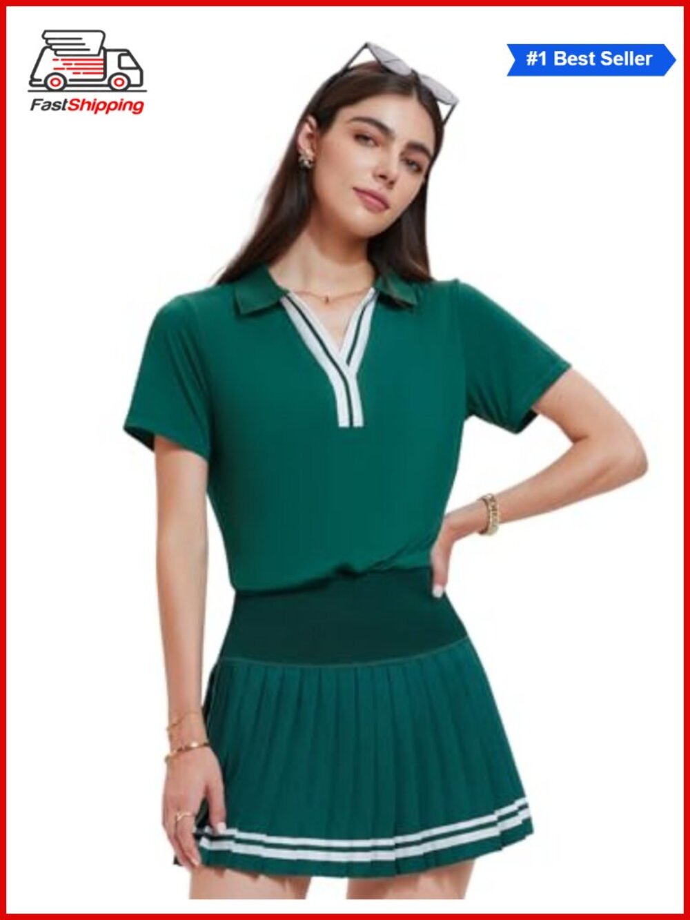 ✨IUK Women 2 Piece Tennis Skirt Set Pleated Golf Pickleball Skort Pockets